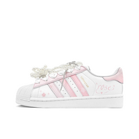 Custom Adidas Pink White Pearls Wedding Shoes