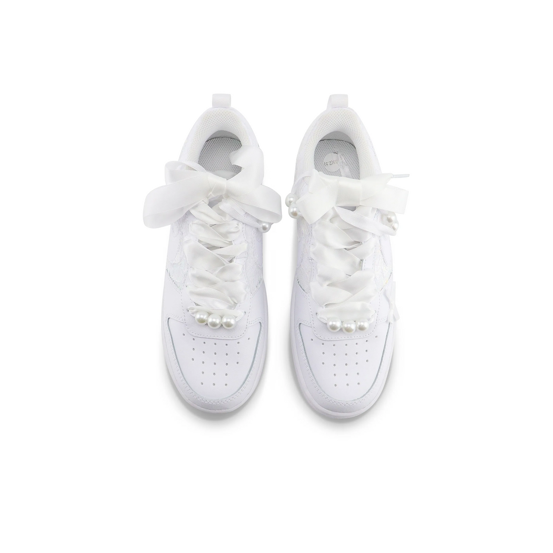 Custom Air Jordan 1 White Lace Bow Pearls Wedding Shoes