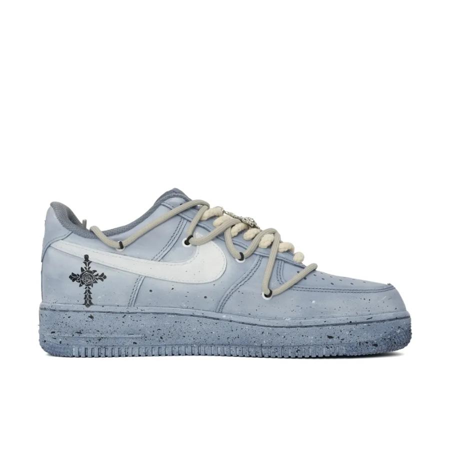 Custom Air Force 1 Low Extra Lace Metal Chain Rose Cross Gray