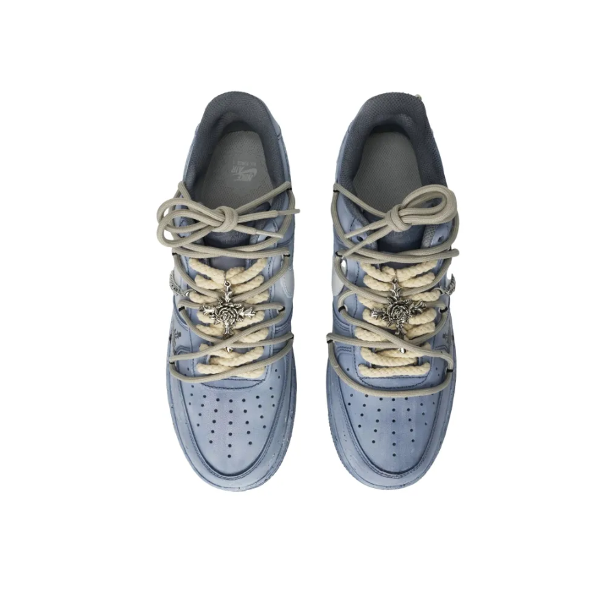 Custom Air Force 1 Low Extra Lace Metal Chain Rose Cross Gray