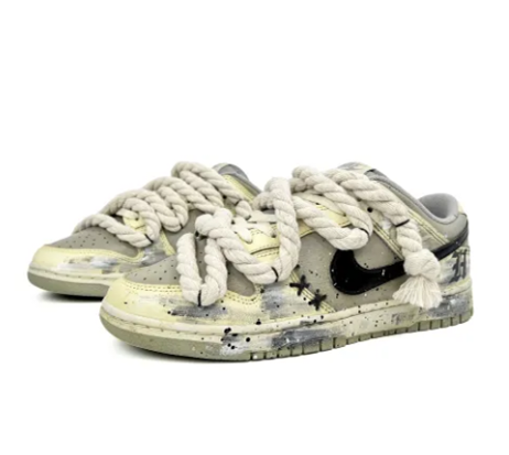 Custom Dunk Extra Thick Lace Black Swoosh Gothic