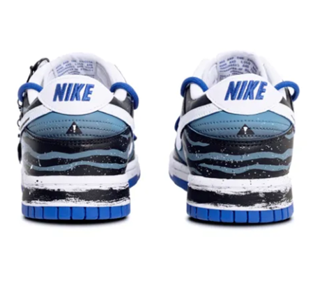 Custom Dunk Extra Lace Black Blue Stripe Black Swoosh