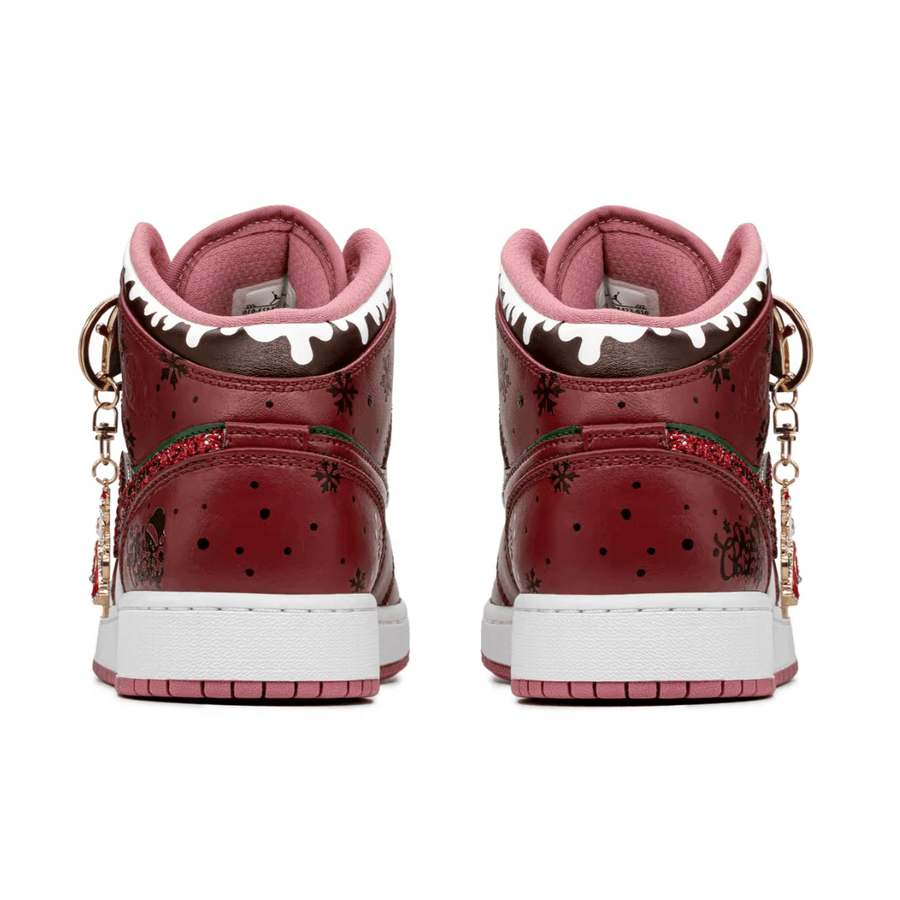Custom Air Jordan 1 Christmas Dark Red White Snowman Pendant