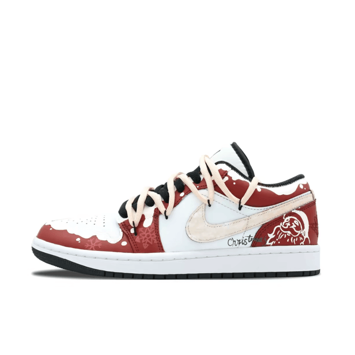 Custom Air Jordan 1 Christmas Red White Snow Santa Claus Low